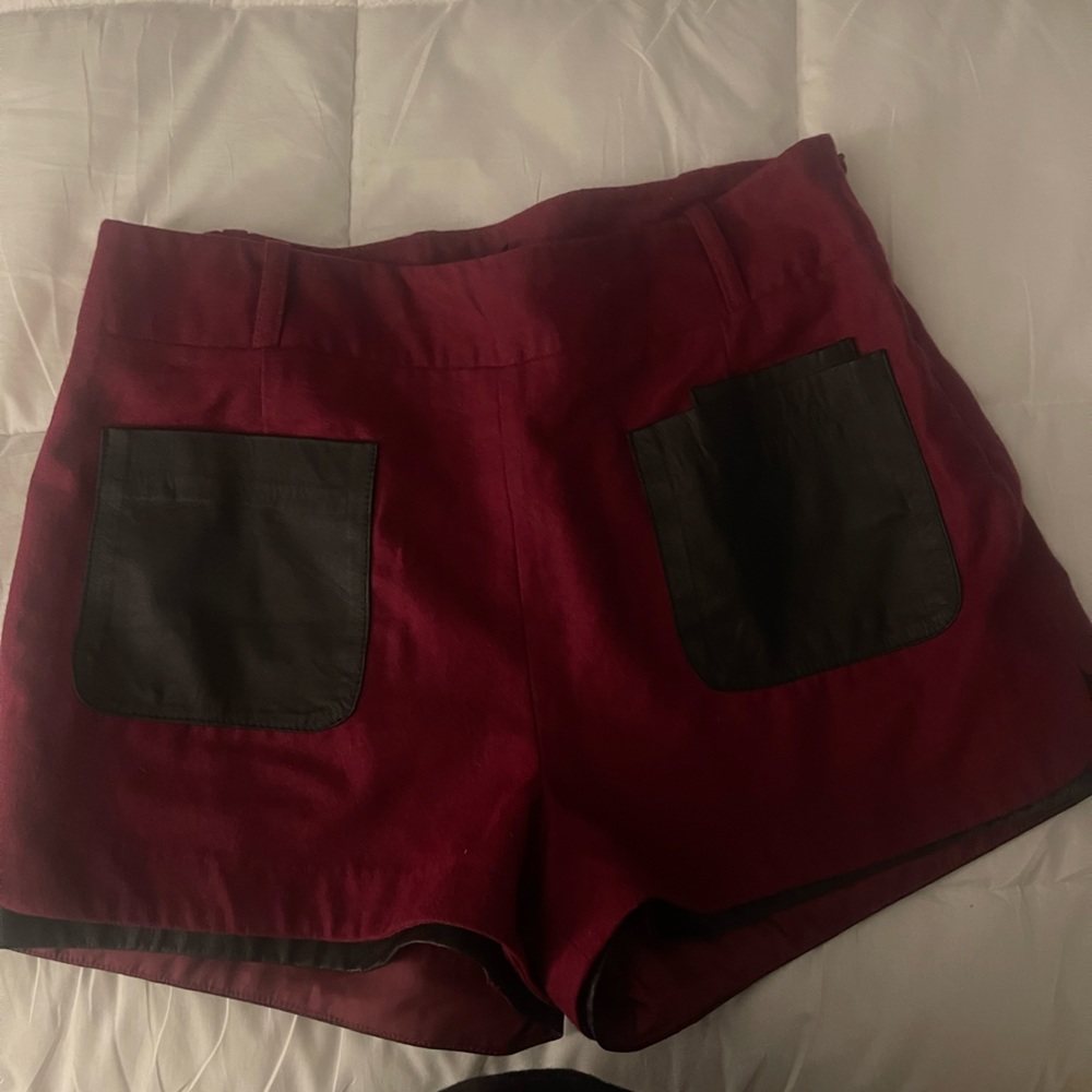 ASOS Burgundy Shorts with faux leather pockets and trim Women size 16